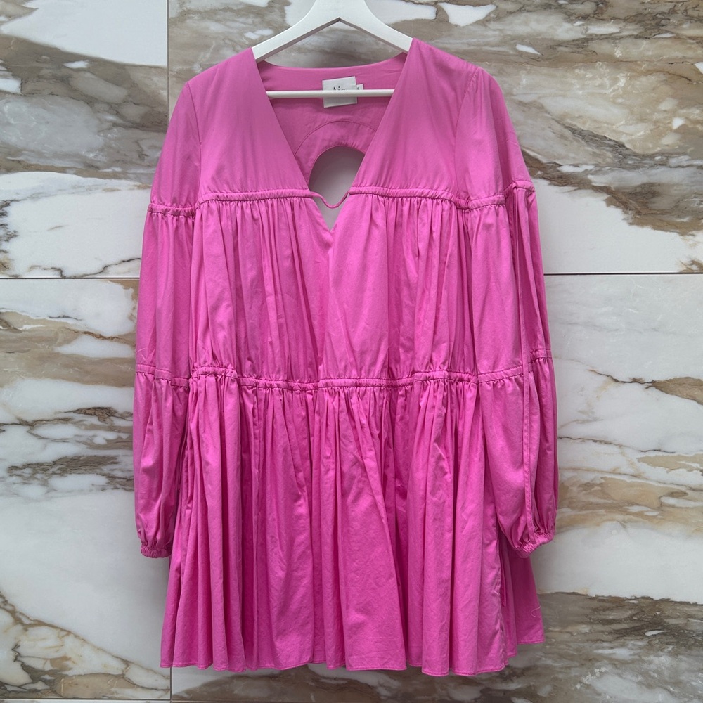 Aje Hot Pink Tiered Mini Dress